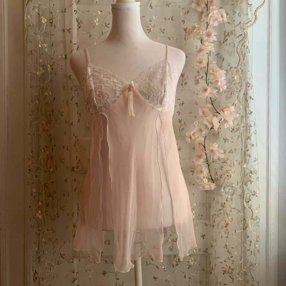 vintage pink and white lace slip dress size M
